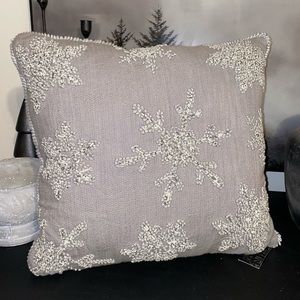 Tahari Home Gray Embroidered Beaded Snowflake 20” x 20” Pillow Glam Home Decor